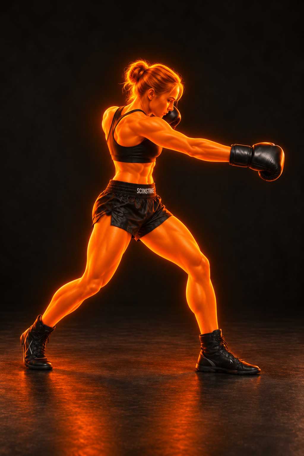 Approved SCIINSTRIKE female athlete demonstrating a rear cross punch